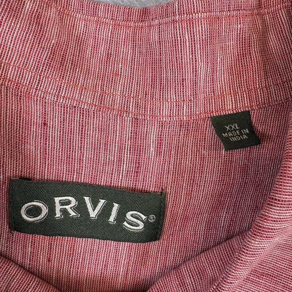 Orvis 100% Linen Shirt Mens XL Red Check Button Short Sleeve Casual Lightweight - Picture 5 of 7